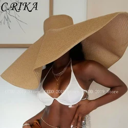 Sombreros de sol de ala ancha grande de 70cm para mujer, sombrero de playa de gran tamaño, sombrero de paja de viaje plegable, sombrero de protección UV para mujer