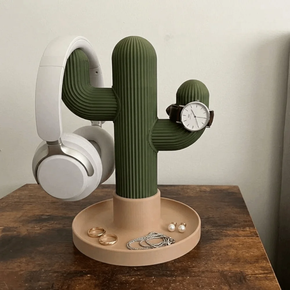 Green Cactus Storage Ornament Multi-Functional Simple Earphone Watch Holder Dorm Decor 3D Printed Headphone Stand Home Storage