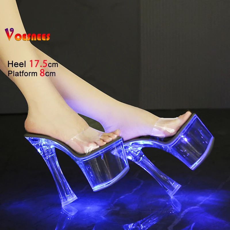 

Glowing Sandals 17.5CM Super High Clear Heels Women Platform Transparent PVC Light-up Shoes 2026 Summer LED Illuminated Slippers