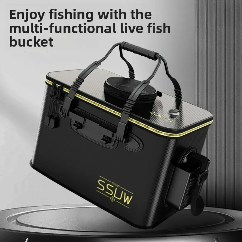 

Folding Thickened Fishing Bucket with Textured Design, Portable and Versatile Fishing Equipment Multi-purpose Live Fish Bag
