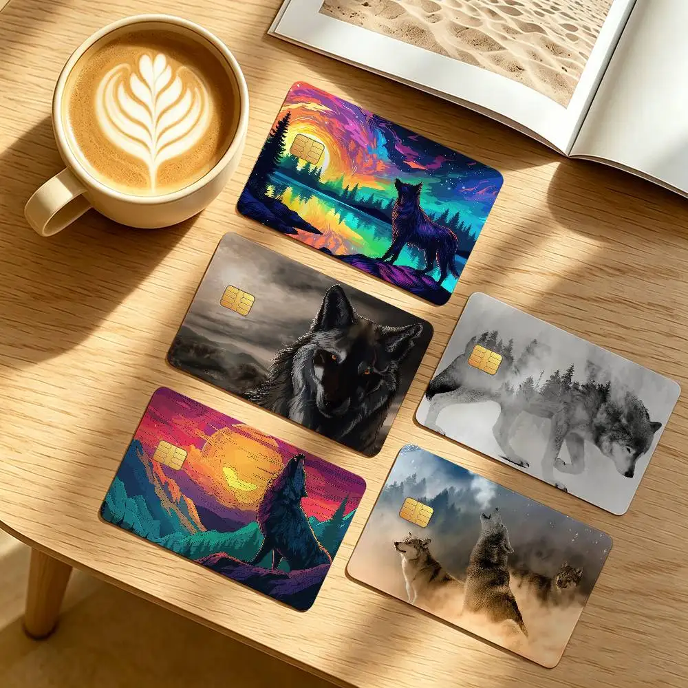 Animal Wolf Anime Funny Credit Card Public Transportation Cards Protective Sticker Waterproof Card Face Decoration 4PCS