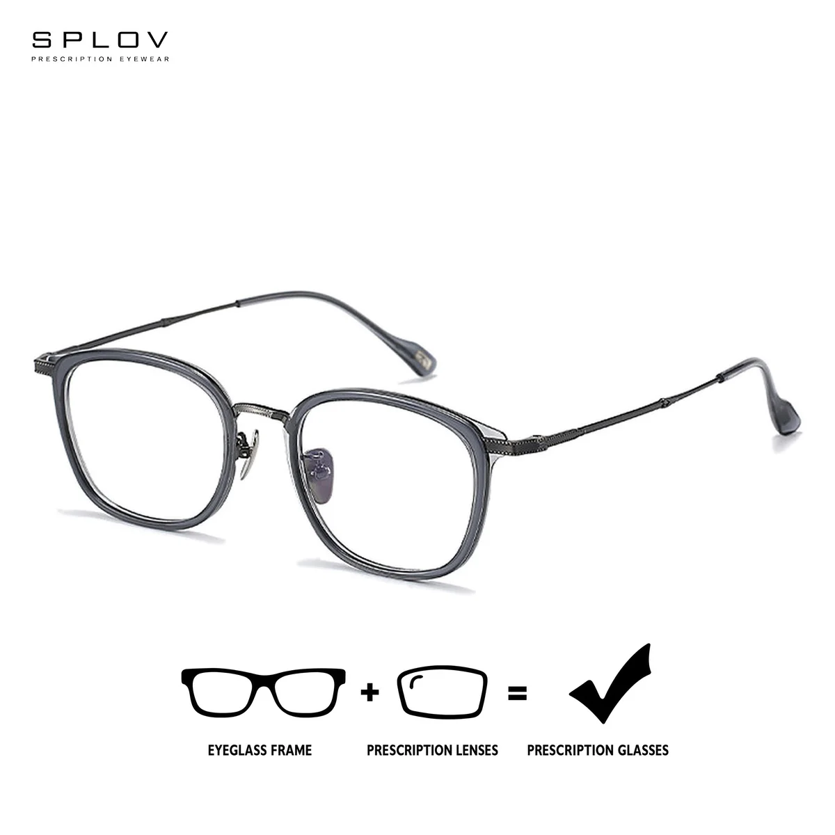 SPLOV Vintage Square Metal Prescription Glasses Customizable with Blue-Light Blocking Photochromic Myopia Lenses Optical Glasses