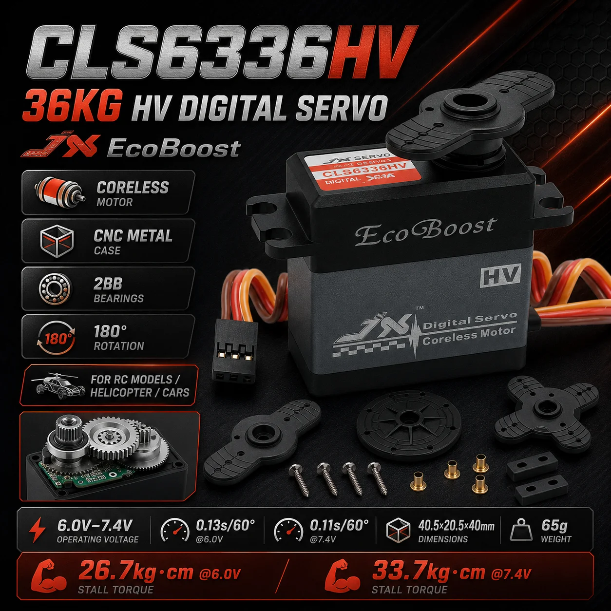 JX Servo CLS6336HV 36KG HV Coreless Digital Servo For RC Crawler Off-road Truck Buggy RC Model Helicopter Upgrade Parts Accs