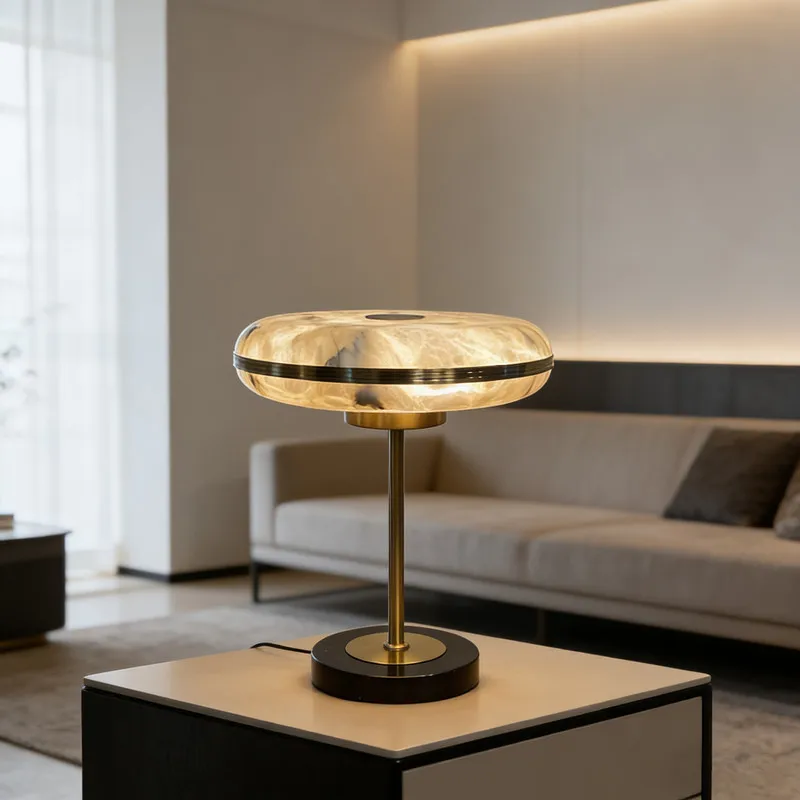 Natural Spanish Marble Table Lamp, Minimalist Designer Bedroom Bedside Lamp, Creative and High-end Office Desk and Sofa Lamp.