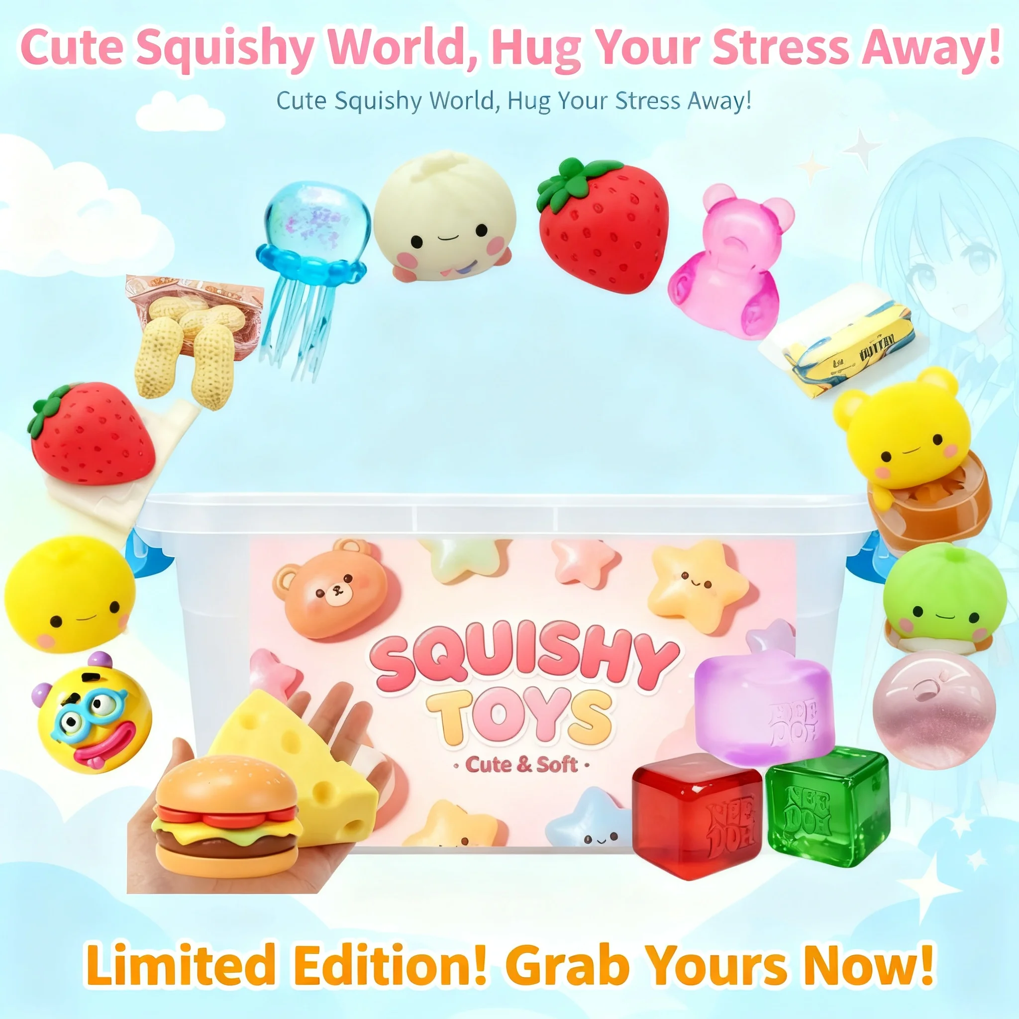 Slow-Rising Squishy Toys Random Includes Cheese Squeeze Butter Bread Bear Dumplings And Steamed Buns Long