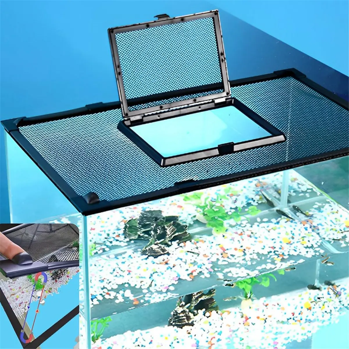 A13M DIY Magnetic Aquarium Lid Fish Tank Hood Top Cover Anti-Jumping Net Cover Mesh to Protect Fish Jumping Out of Fish Tan