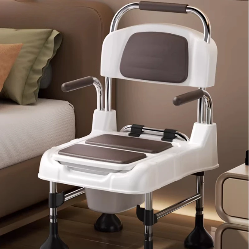 Wheelchair-Style Commode Chair for The Elderly /Anti-Slip Sturdy Portable Toilet Seat with Stainless Steel Frame Transfer Chairs