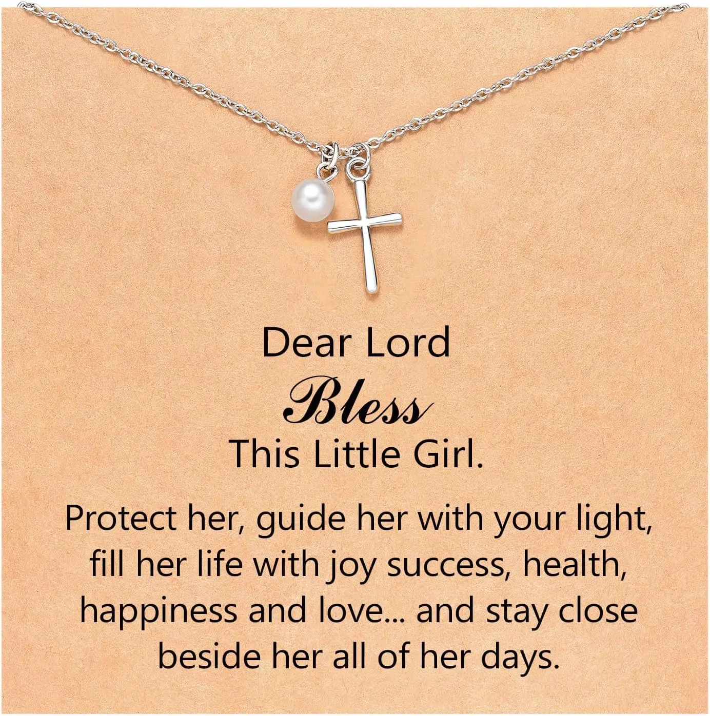 Pearl Cross Choker Necklace for Girls - Baptism First Communion Confirmation Easter Graduation Gifts for Women Girls
