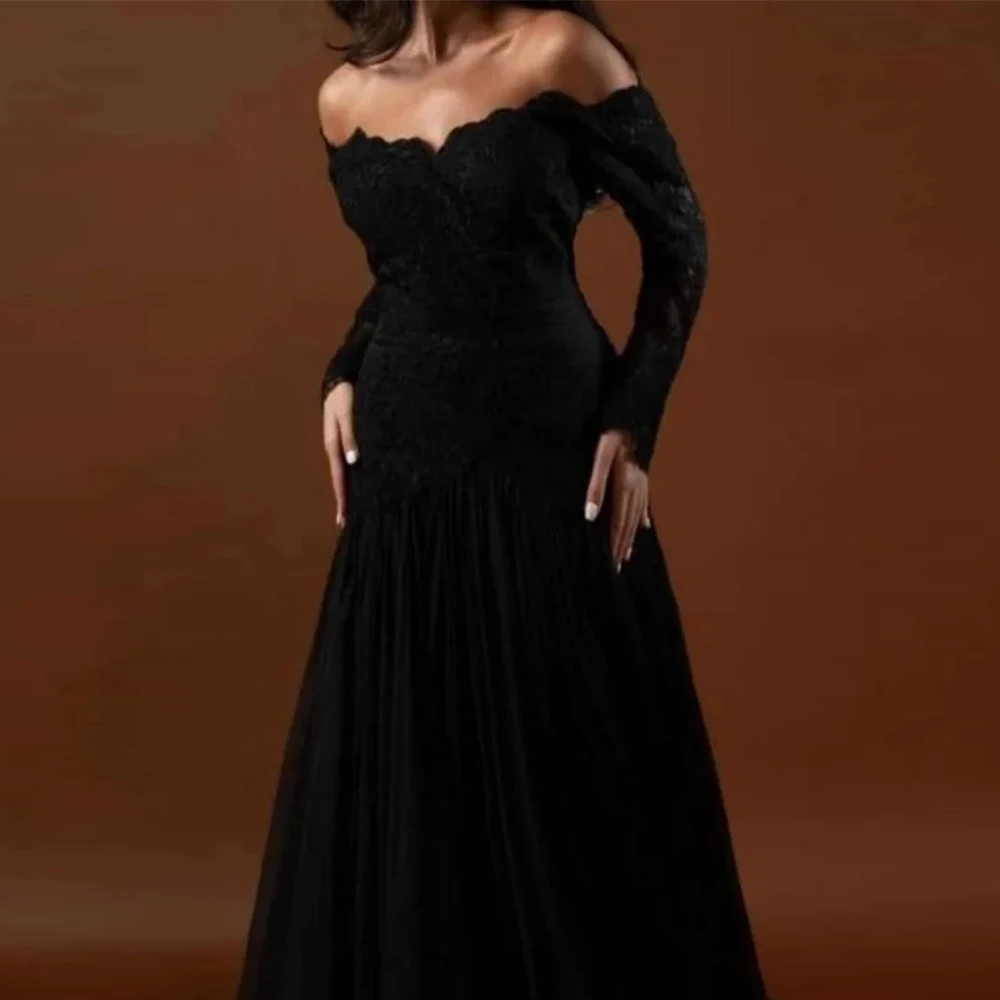 

Customized Lace Evening Dresses for Party A Line Full Sleeves Wedding Guest Dress for Women Long Floor Length Prom Gowns