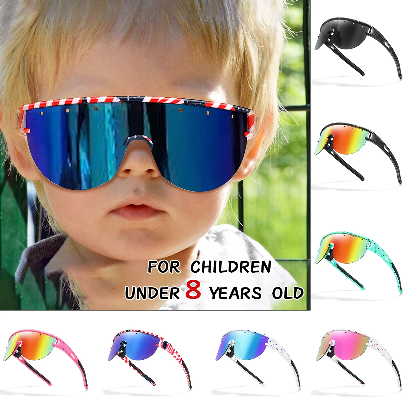 Jugend-Sonnenbrille 3-8 Jahre UV400 Winddichte Fahrradbrille Jungen Mädchen Outdoor-Brillen für Fahrrad, Straße, Camping, Baseball, Fußball