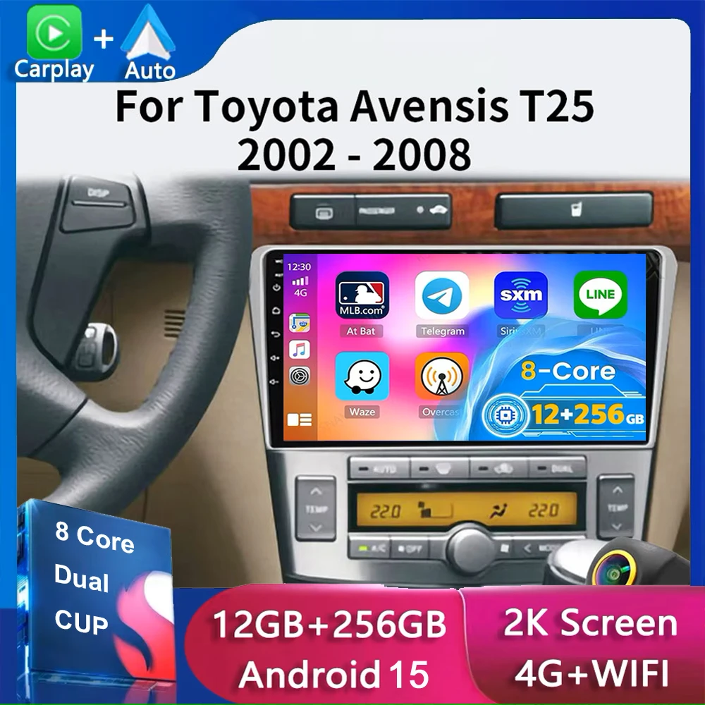 

Автомобильное радио Android 15, для Toyota Avensis T25 2002 2003 2004 2005 2006 2007 2008, GPS, авторадио, беспроводной Carplay Android Auto WIFI