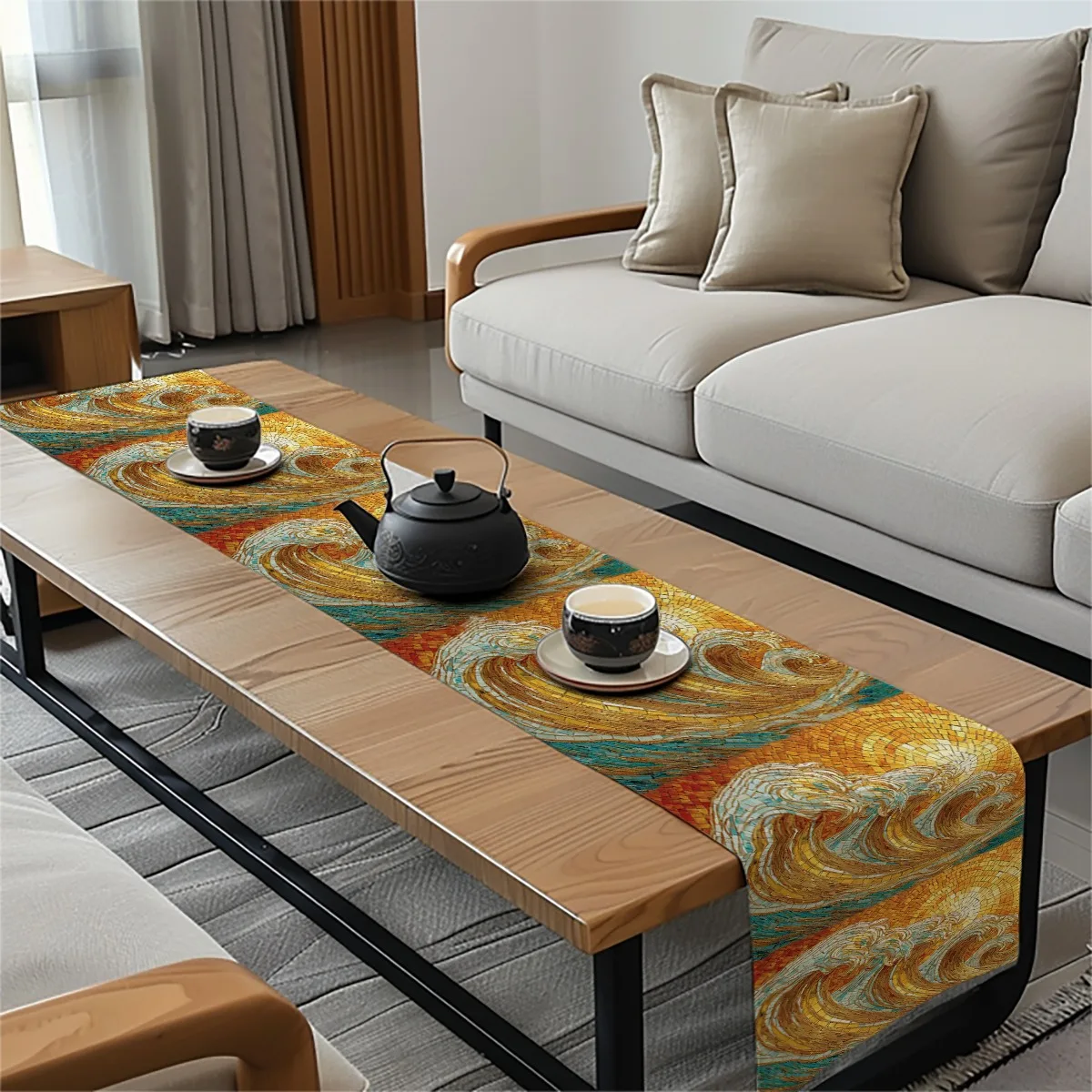 print table runner Palm Leaves Abstract Boho Style Tablecloth for Festivities,Weddings,Banquets,Home Decor Gifts Decorations