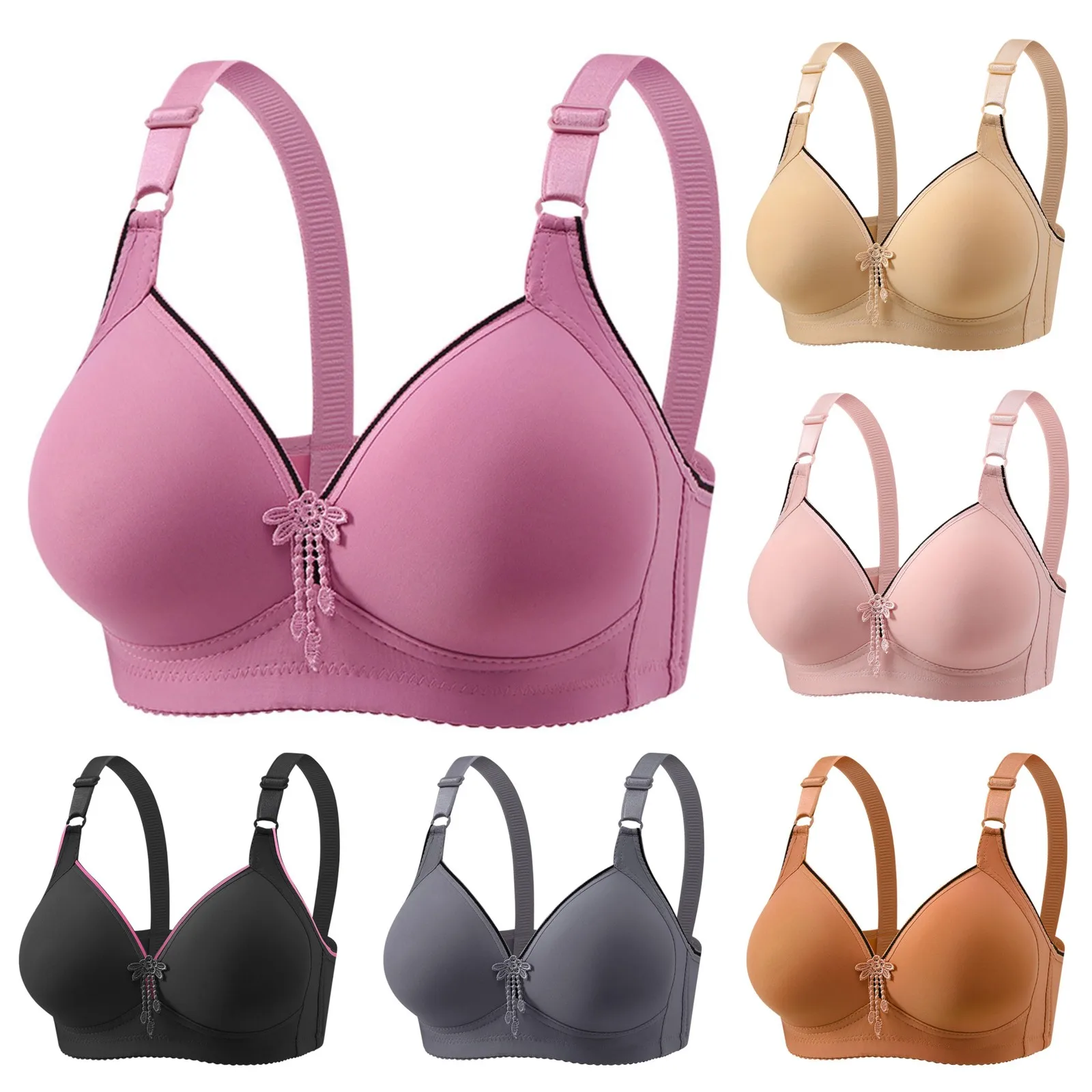 Womens Solid Pearl Tassel Bras Comfort Full Coverage Everyday Brassiere Breathable Wireless Bras With Support And Lift Up Breast