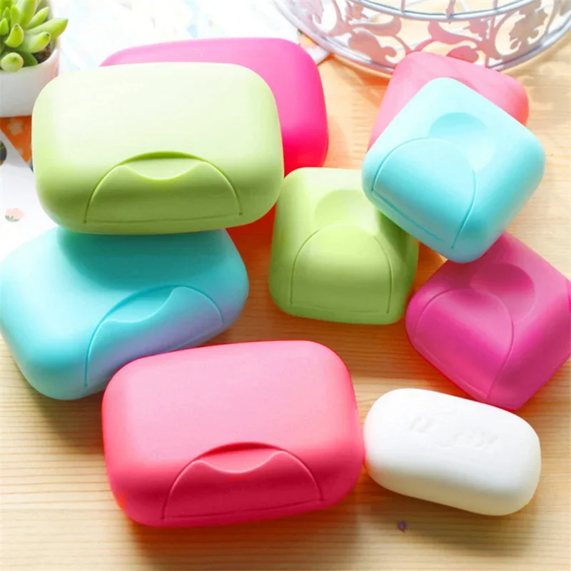 Travel & Bathroom Soap Container - S/L Sizes Plastic Soap Box with Cover, Cute Candy Color Soap Holder for Home/Travel