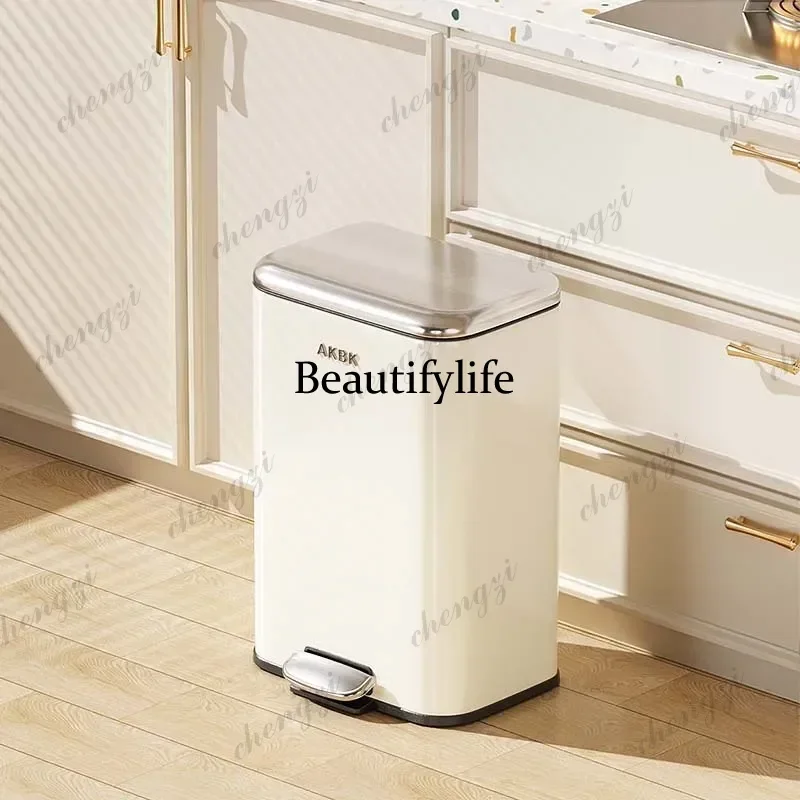 Minimalist Luxury Pedal Trash Can Stainless Silent Close Odor Locking Double Bin Waste Bins Living Room Household Cleaning Tools