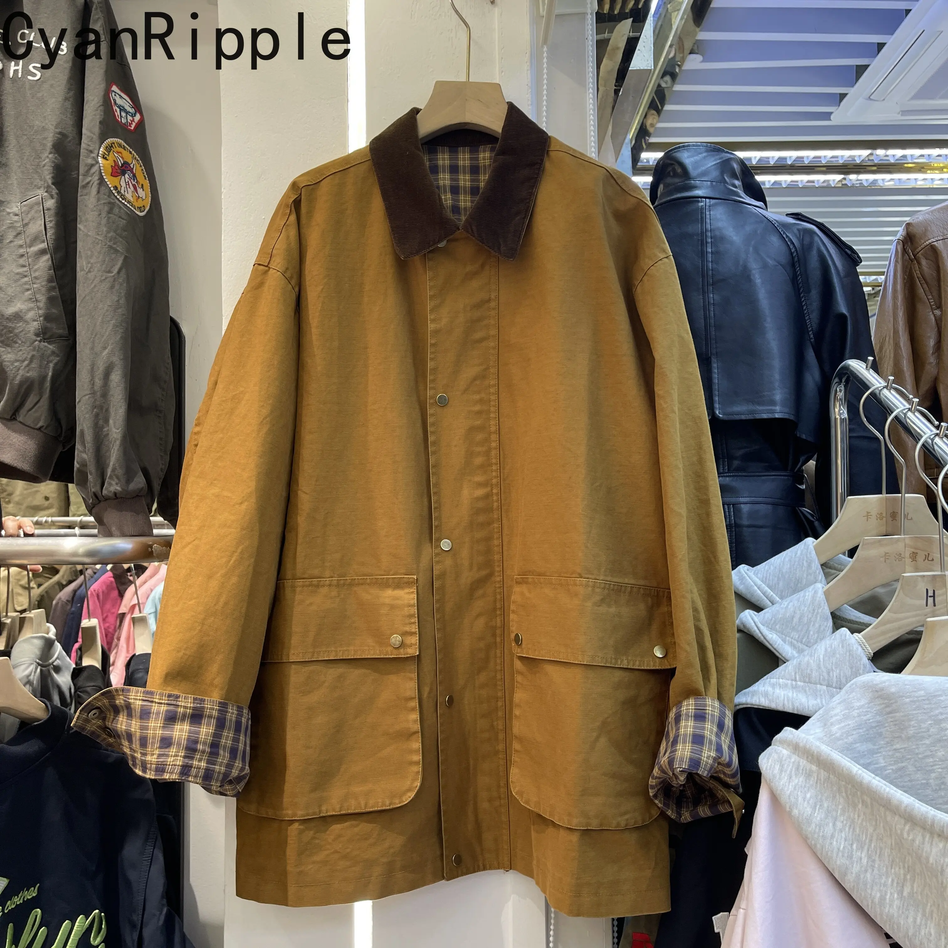 2026 New Autumn Color Block Turn-down Collar Loose Cardigans Coat All-match Long Sleeve Women Windbreaker Casual Female Jackets