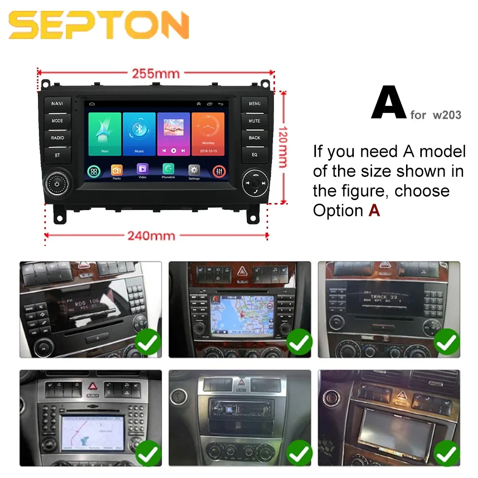 SEPTON Smart Car Systems Android Car Radio for Mercedes Benz W203 W209 W219 A Class A160 C-Class C180 C200 CLK200 C230 2004-2011