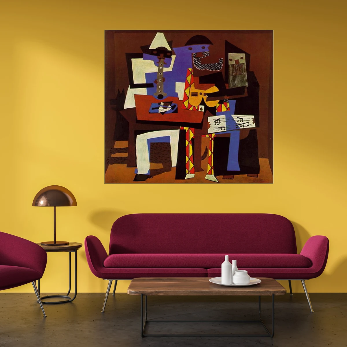 100% Handmade High Quality Abstract Oil Painting Reproduction on Linen Canvas, Three Musicians by Pablo Picasso
