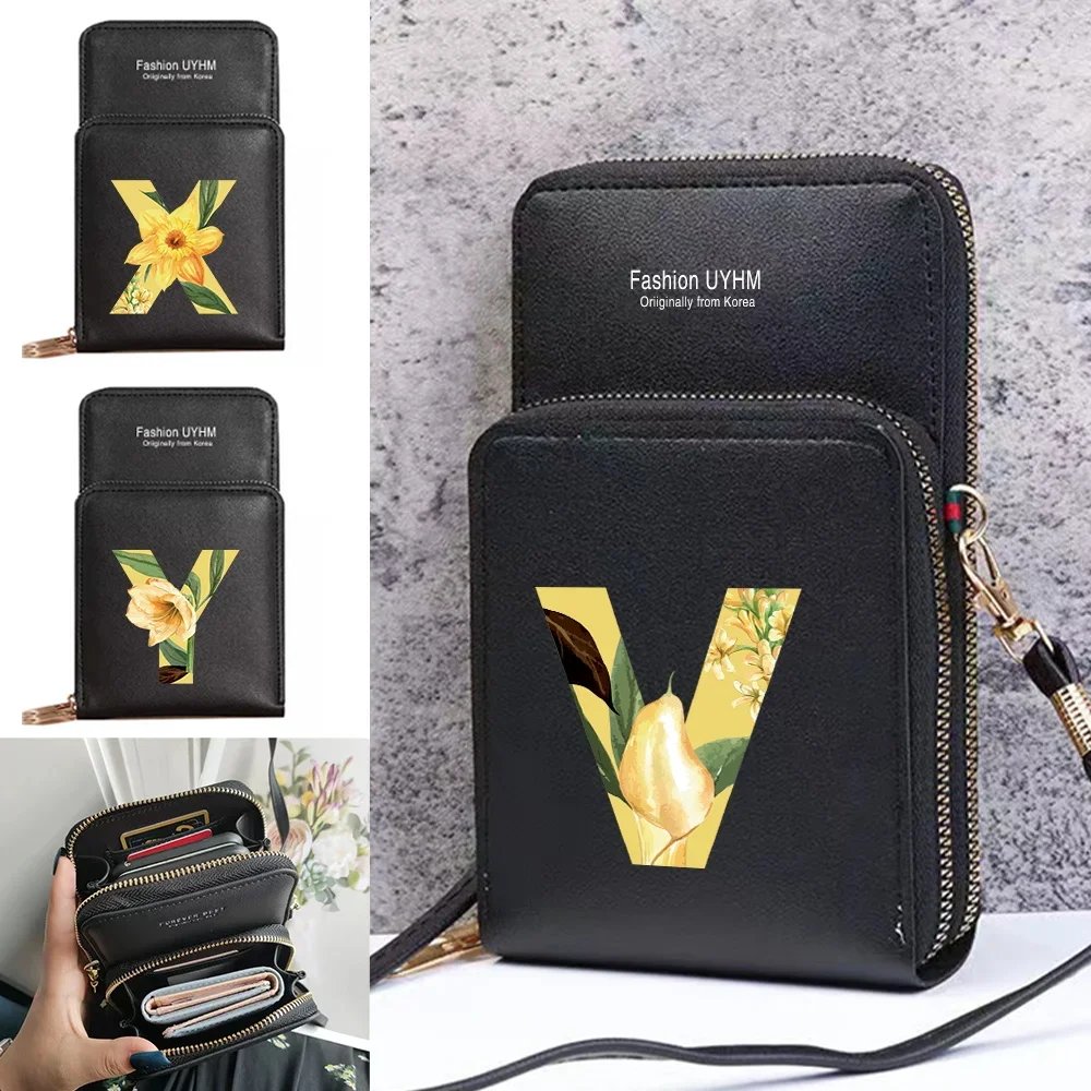 Mobile Phone Bag Touch Screen Universal For IPhone Huawei Cell Cover Case Leather Crossbody Shoulder Bags Floral Letter Print
