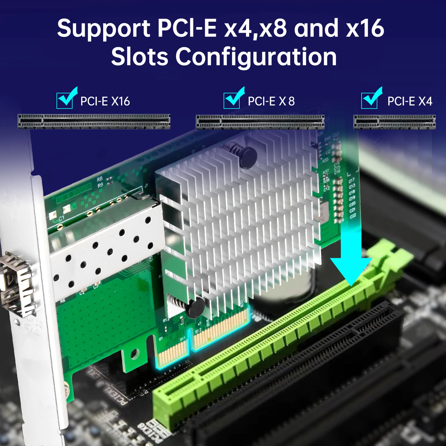 

Сетевой адаптер Ethernet 10 ГБ X520-DA1 82599EN 1xSFP+ Порт PCIe X4 X8 X16 M.2 Поддержка Windows Server 7 8 10 VMware