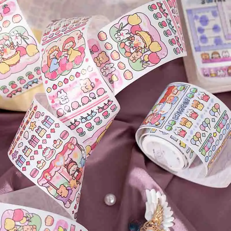 Mr. Paper 4 Style 300cm/roll Cartoon Character Washi Tape Cute Girl Daily Hand Account Decorative Stationery Sticker