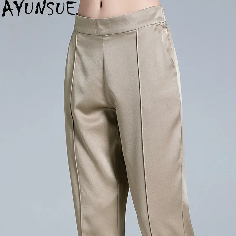

95% Mulberry Silk Cropped Pants For Women Summer Fashion Loose Straight Trousers Women's Clothing High Waist Harem Pantalones