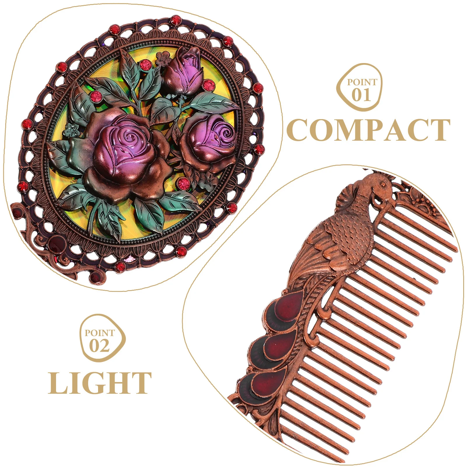 1 مجموعة 1 مجموعة ماكياج خمر مع مشط مرآة اليد الصغيرة المحمولة للسفر النساء الفتيات عنبر الحمام المرآة البالونية