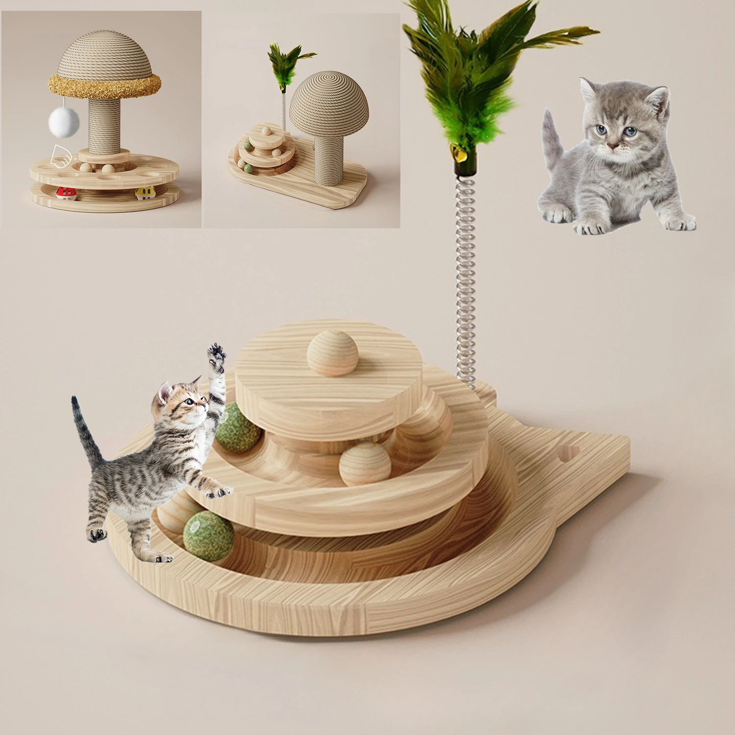 

Solid Wood Pet Toy Cat Turntable Funny Cat Stick Balls Durable Sisal Scratching Board Cat Supplies Grab Column고양이 널빤지 장난감