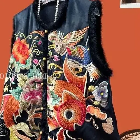 New Chinese Style Top Chinese Style Ancient Embroidery Vest With Fish Vest Satin Patchwork Sleeveless Top Embroidered Waistcoat