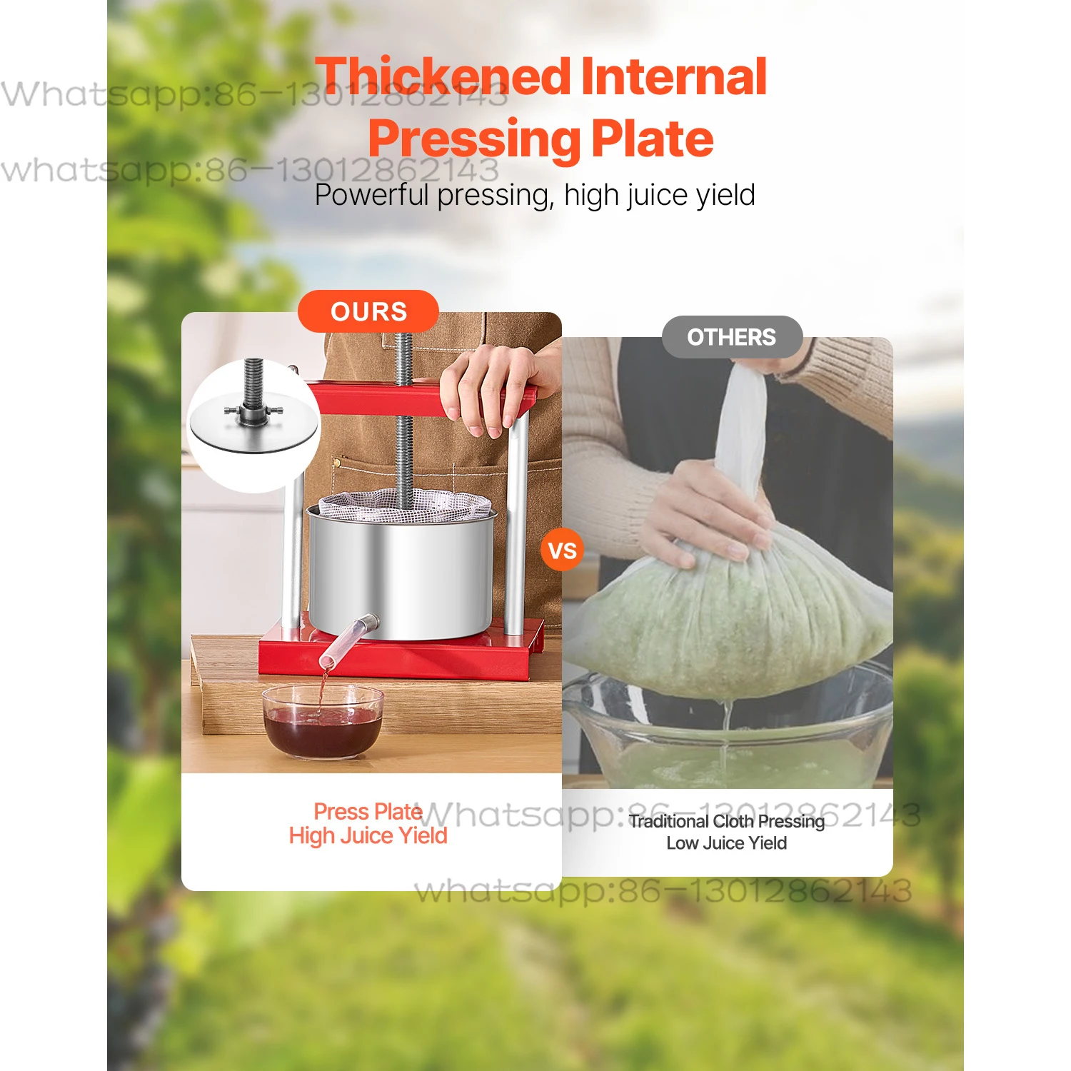 3L Fruit Wine Press 2 Stainless Steel Barrels Manual Juice Maker with T-Handle for Outdoor Kitchen Home