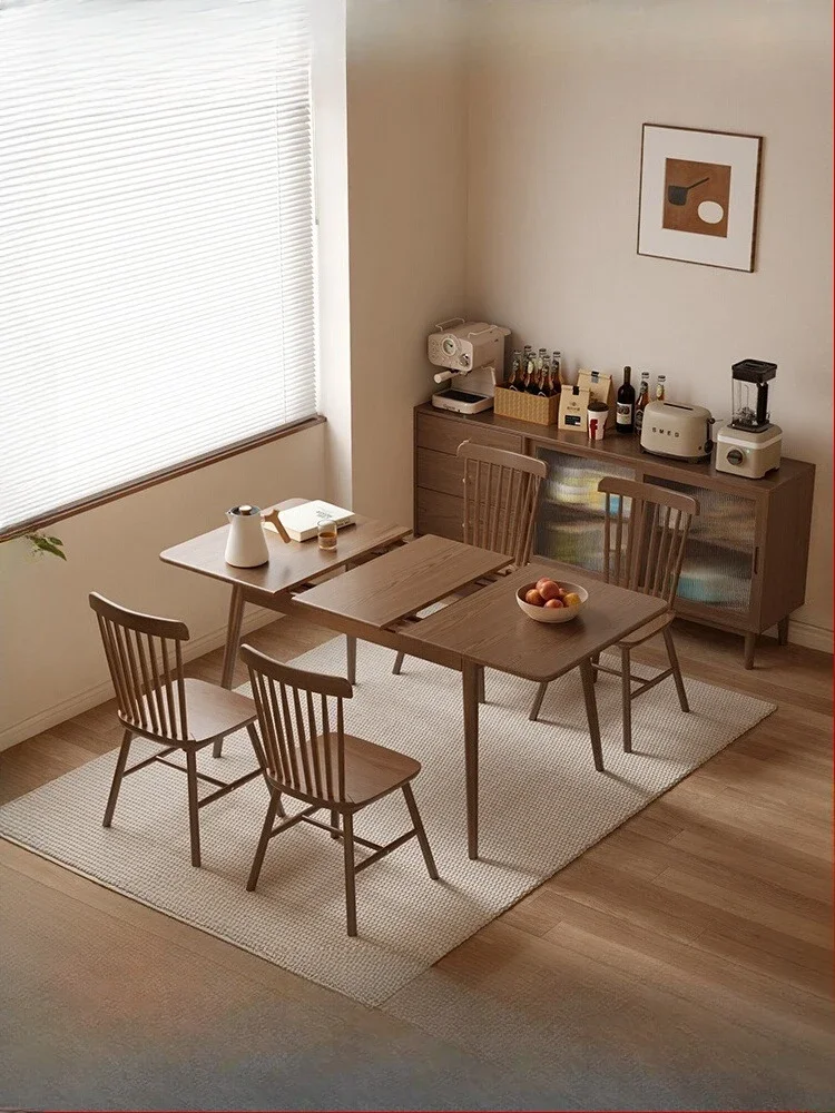 Solid Wood Dining Table Small Apartment Retractable Household