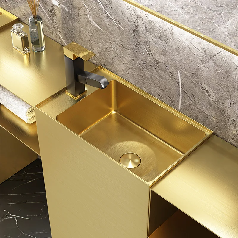 Light luxury stainless steel column basin washbasin balcony small apartment