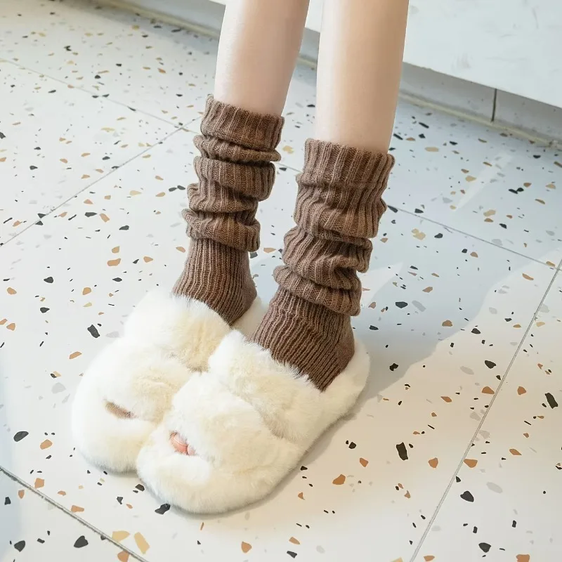 6pair Women Autumn Winter Maillard Thickened Knit Sock Cuffs Women Thick Yarn Slouch Leg Warmers Warm Mid‑Long Socks