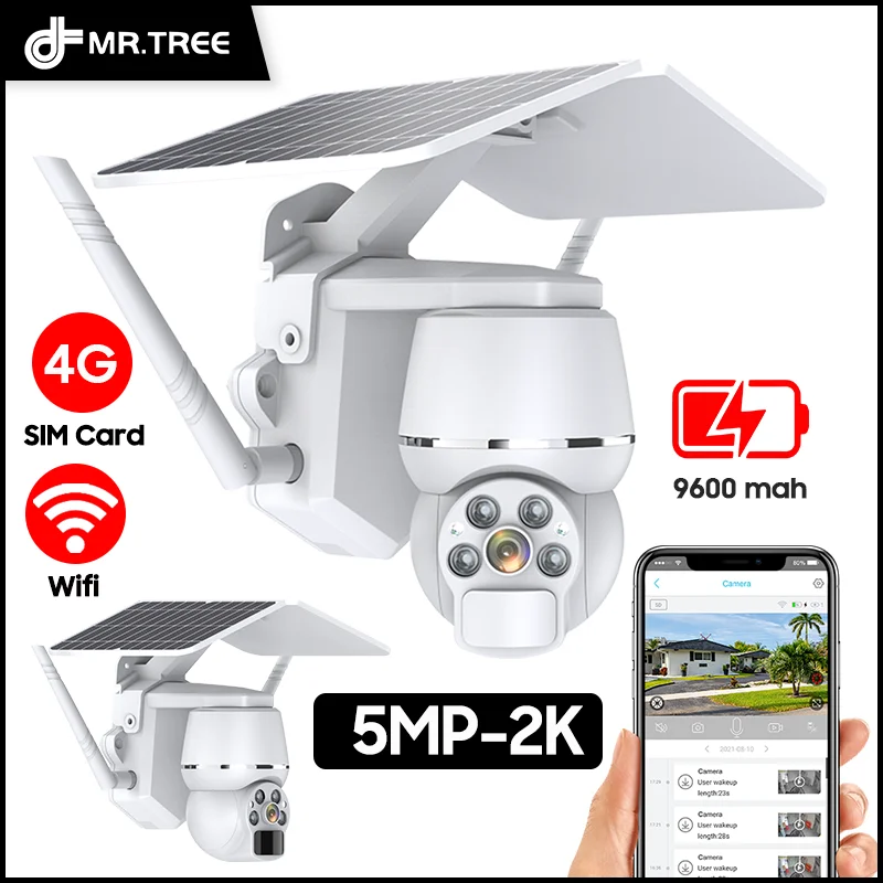 5MP 4G SIM Solar Camera Outdoor WIFI Surveillance Camera PIR Detection PTZ IP Camera CCTV Battery Powered Security Camera system