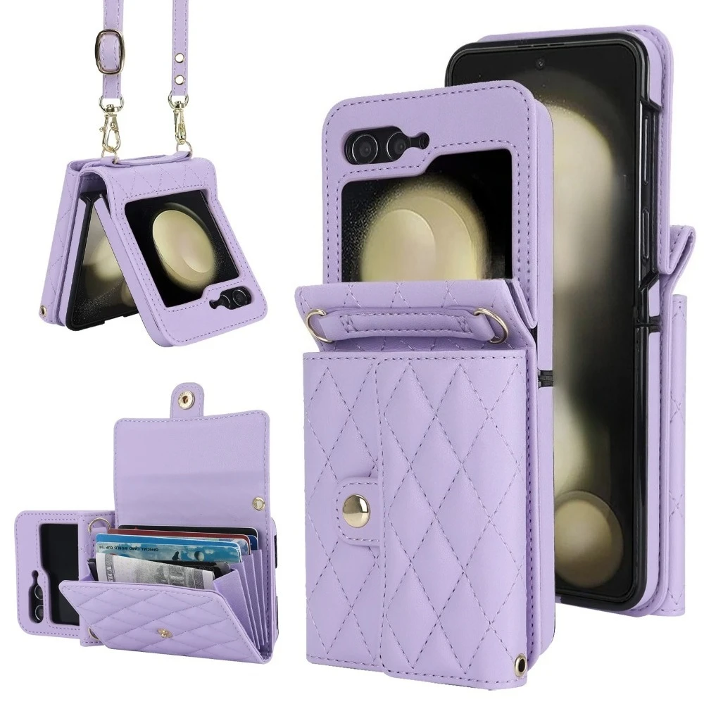 

High Quality Charm Crossbody Bag Fashion Leather Phone Case For Samsung Galaxy Z Flip 7 6 5 4 3 Long Lanyard Wallet Card Cover