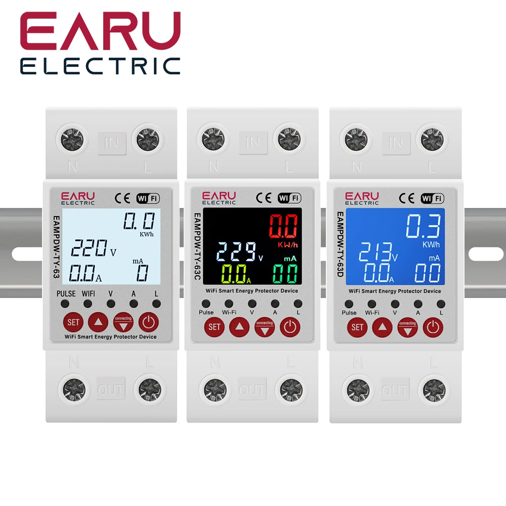 Imagem -06 - Tuya Wifi Medidor de Energia Inteligente Medidor de Energia Kwh Vazamento de Terra sobre sob Tensão Protetor Dispositivo Relé Interruptor Disjuntor 2p 63a 230v