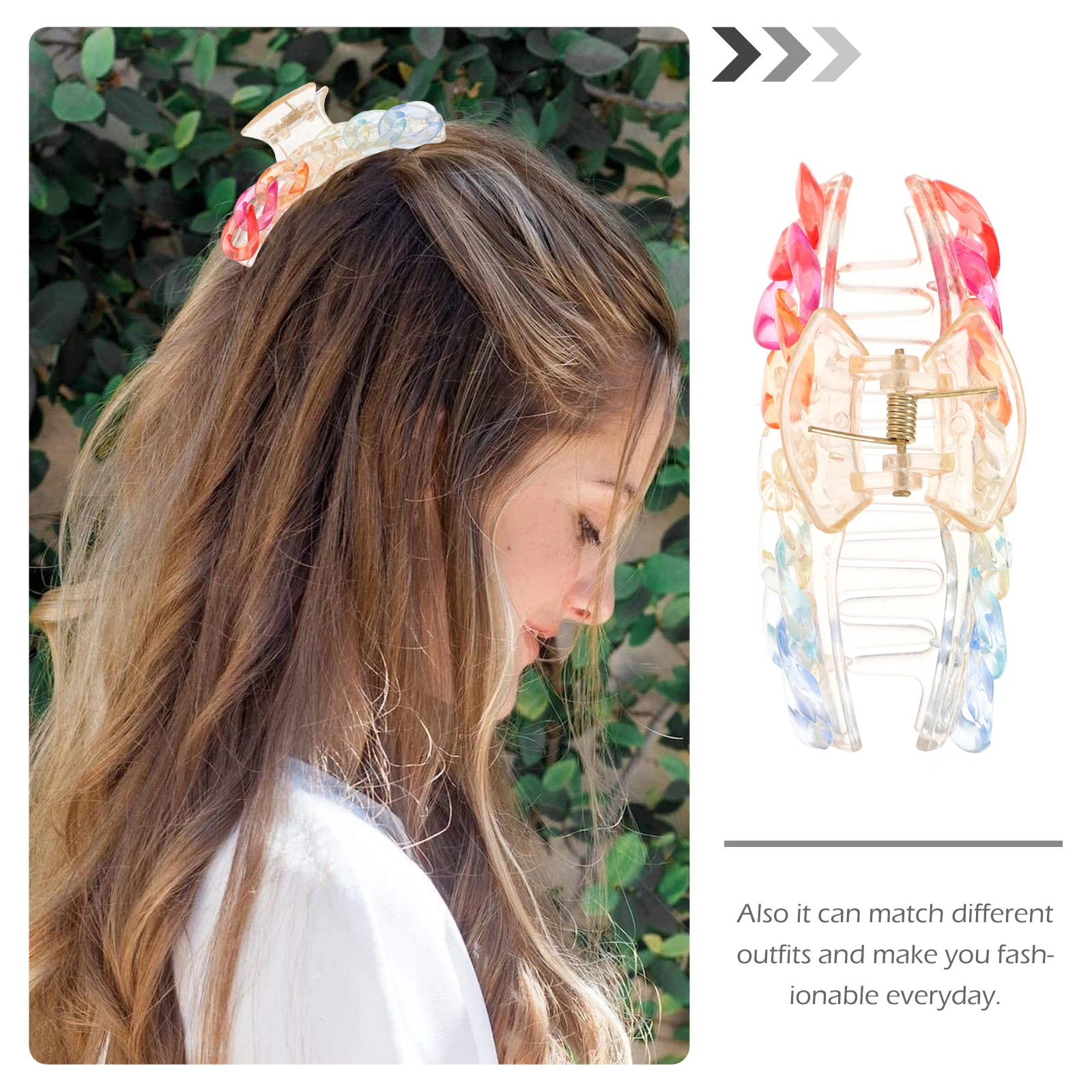 

2pcs Acrylic Hair Clips Colorful French Design Claw Clamps Rainbow Patterns Premium Material Daily Use Ceremonies Party Banquet