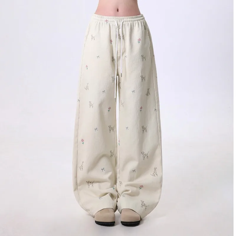 Dopamine Wearing Apricot Colored Puppy 3D Printed Straight Leg Pants, Loose and Versatile, Quick Drying Casual Pants, Trendy
