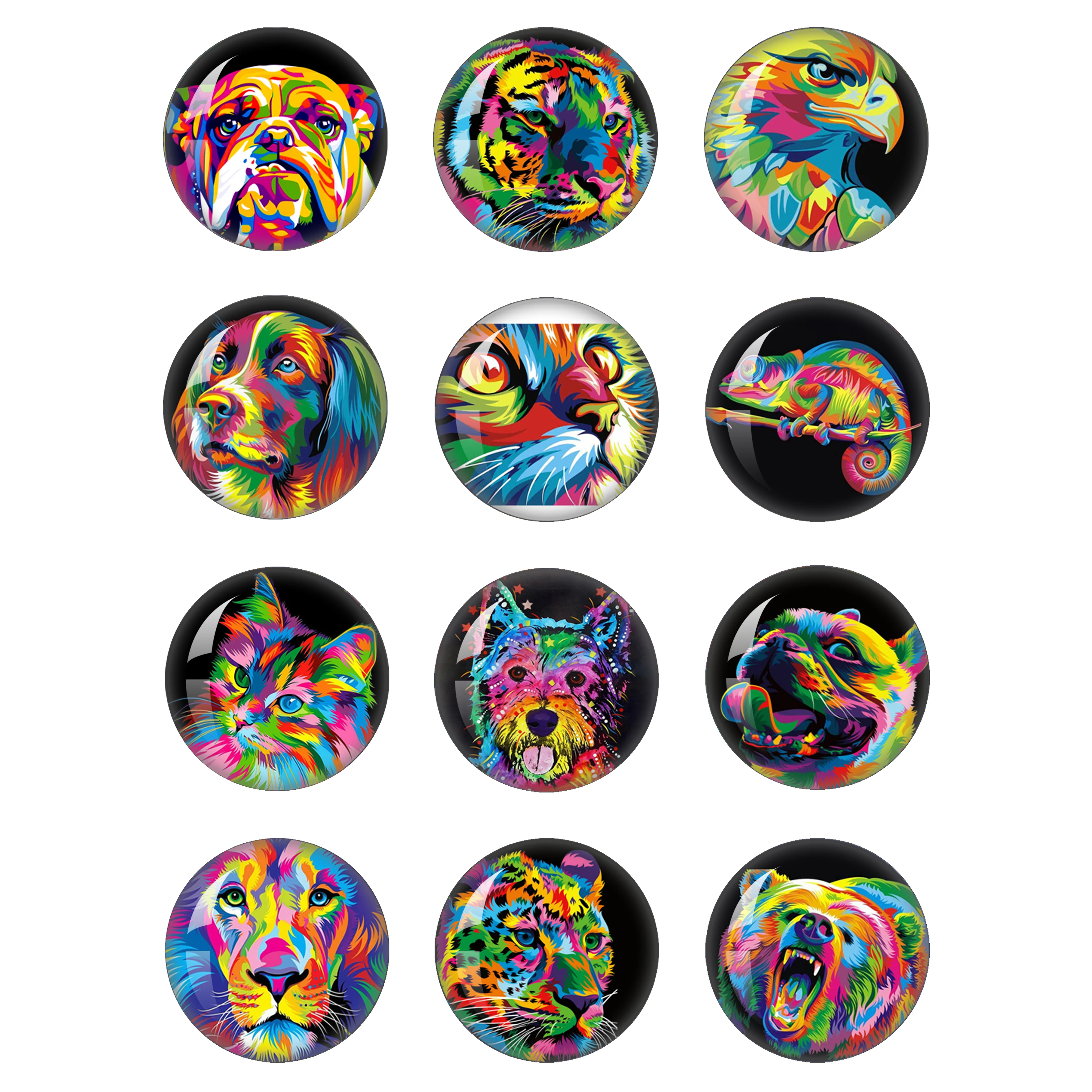 New Color Oil Painting Animals 12 Pieces Of Round Glass 12mm-40mm Pure Handmade Creative Picture Jewelry Making Findings