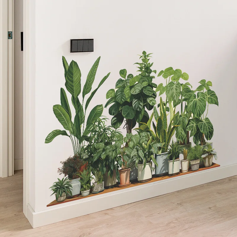 Tropical Potted Plant Wall Stickers for Living Room Bedroom Background Wall Decals Bathroom Office Wall Art Post Home Decoration