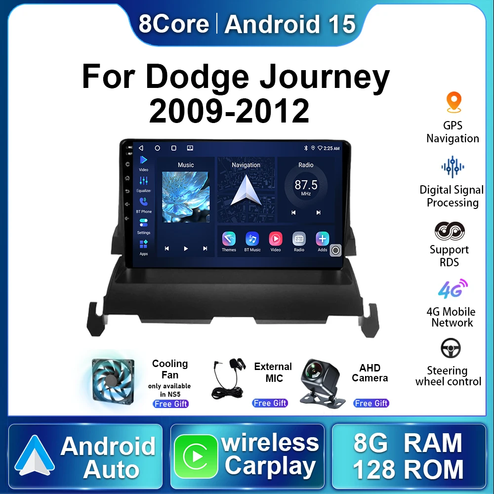 راديو سيارة واي فاي 5G لرحلة دودج 2008 2009- 2012 أندرويد 15 Autoradio مشغل وسائط متعددة ستيريو لاسلكي Carplay الملاحة GPS