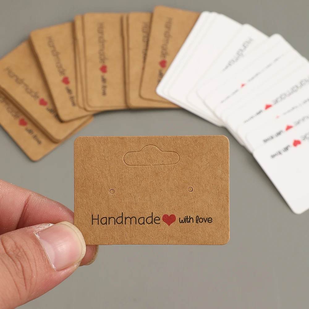 100 Stück Ohrringe Kraftpapierkarten und selbstklebende Beutel-Set mit transparenten OPP-Aufbewahrungsbeuteln zum Präsentieren von Ohrringen und Schmuck – Detail 3