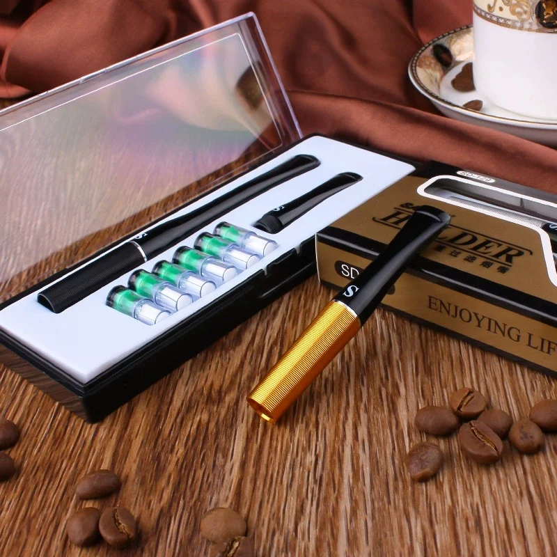 Reusable Beads Cigarette Filter Tar Reducer with Metal Storage Bucket Portable Pocket Size Healthier Smoking Tool