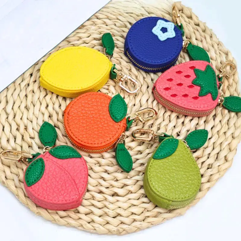 

Mini Cute Fruit Shape Coin Purse Creative Leather Bag Charm Wallet Cherry Blueberry Fruit Charm Change Bag Women Keychain Gifts