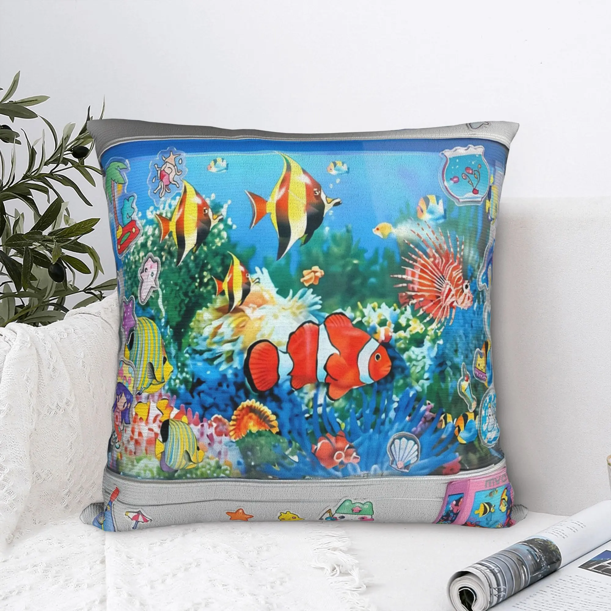 Retro Digital Aquarium Fishbowl Frutiger Aero Square Pillowcases Polyester Car  Cushion Cover Cool Decor Pillowcase 40*40