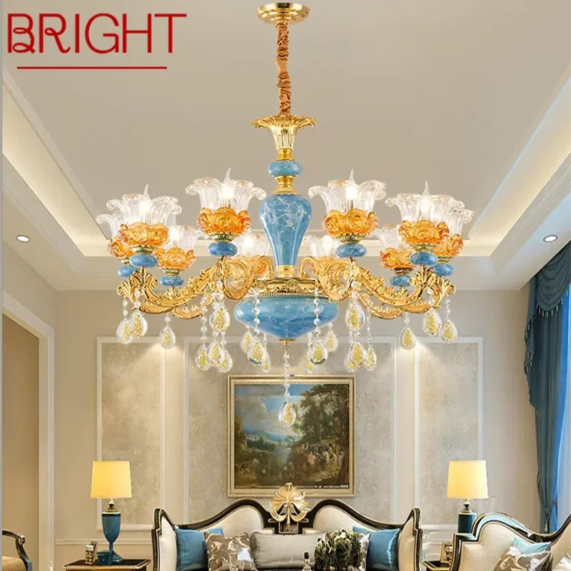 

BRIGHT European Luxury Crystal Chandelier LED American Living Room Restaurant Bedroom Villa Hotel Clothing Store Pendent Lamp