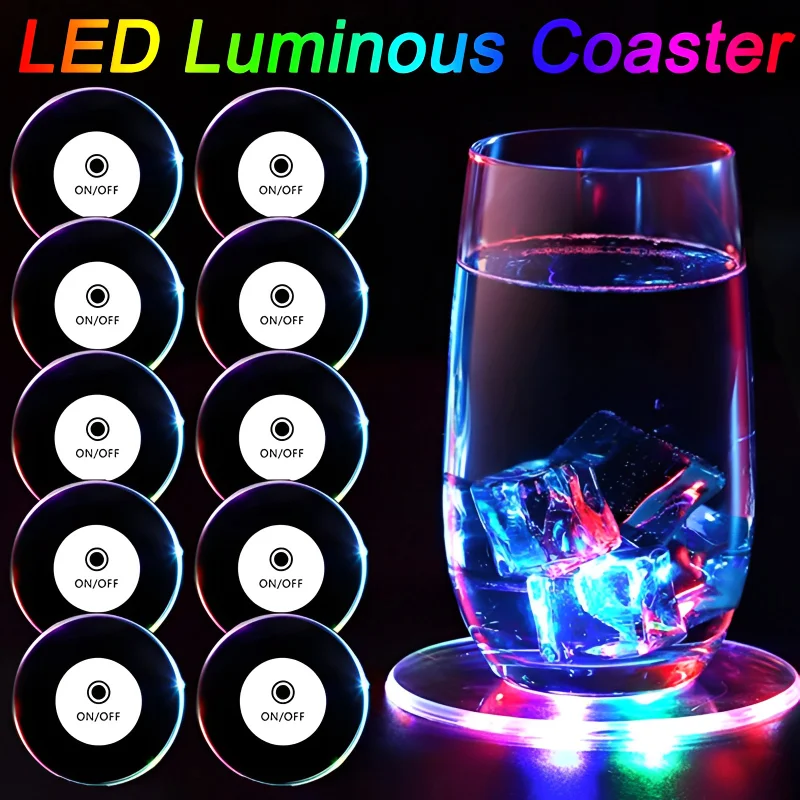 LED Luminous Coaster Holder Mug Stand Light Bar Mat Table Placemat Party Drink Glass Creative Pad Round Home Decor Kitchen