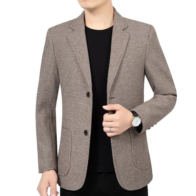 Men Suit Jacket Fashion Single-breasted Long Sleeve Pocket Male Blazer Vintage Turn Down Collar Comfortable Versatile Man Coat