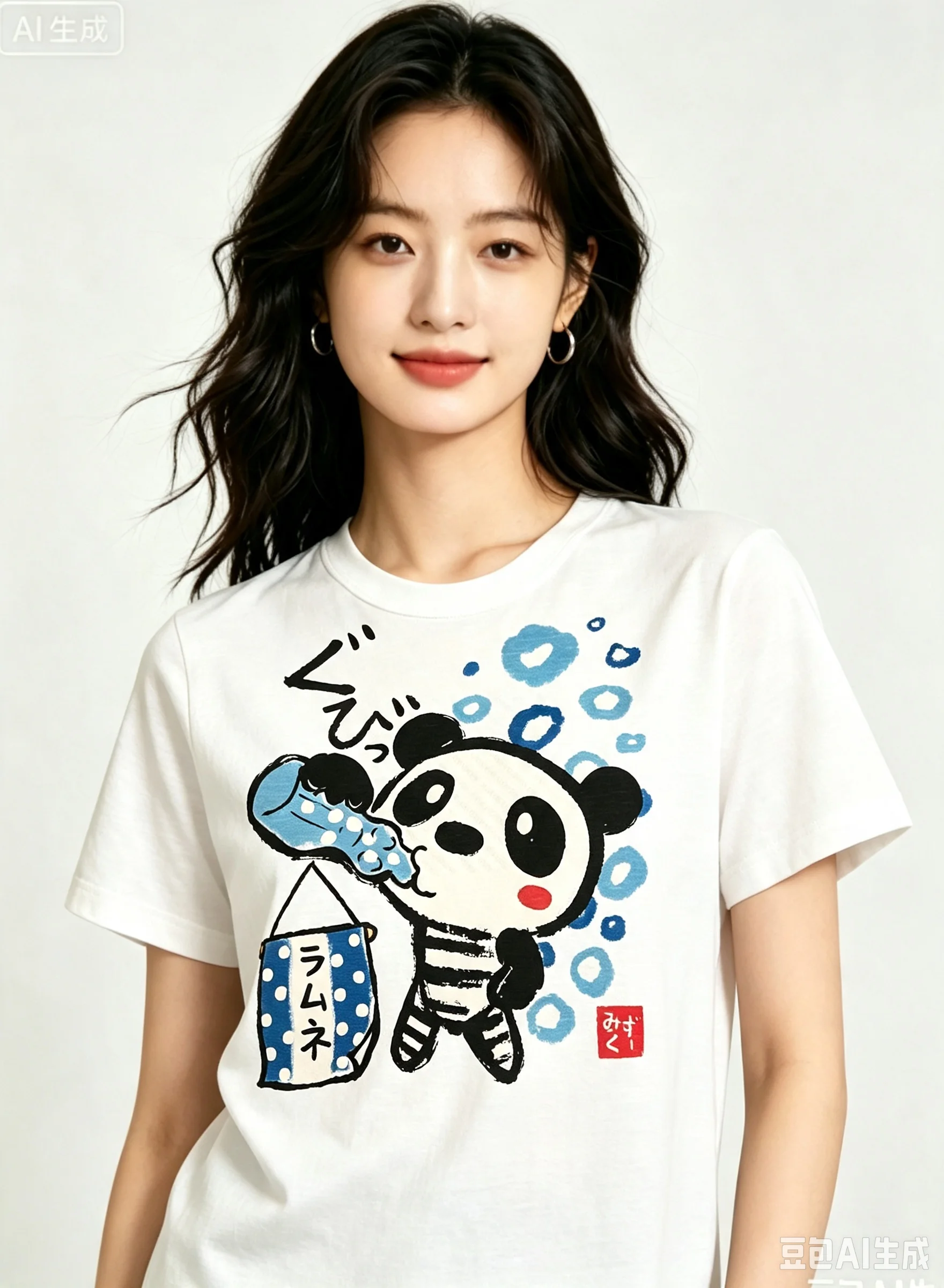 2026 Cartoon Panda Ramune Graphic White T-Shirt Oversized Soft Cotton Casual Tops Daily Outdoor Boys Girls Unisex