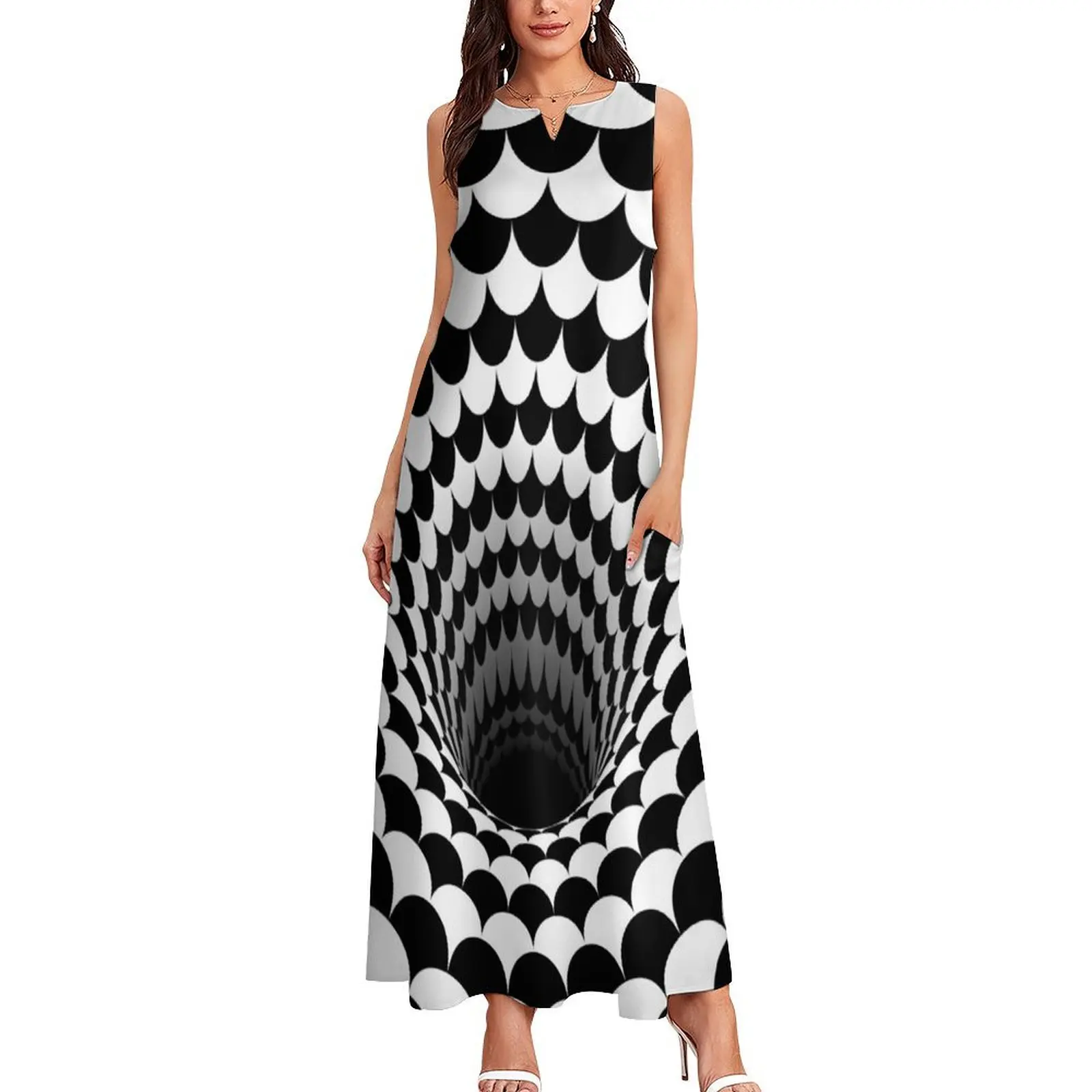 Optical Illusion Black Hole Scales (Black/White) Long Dress dresses for women Aesthetic clothing Dress